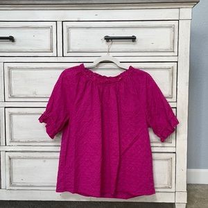 Loft Fuchsia Eyelet Top